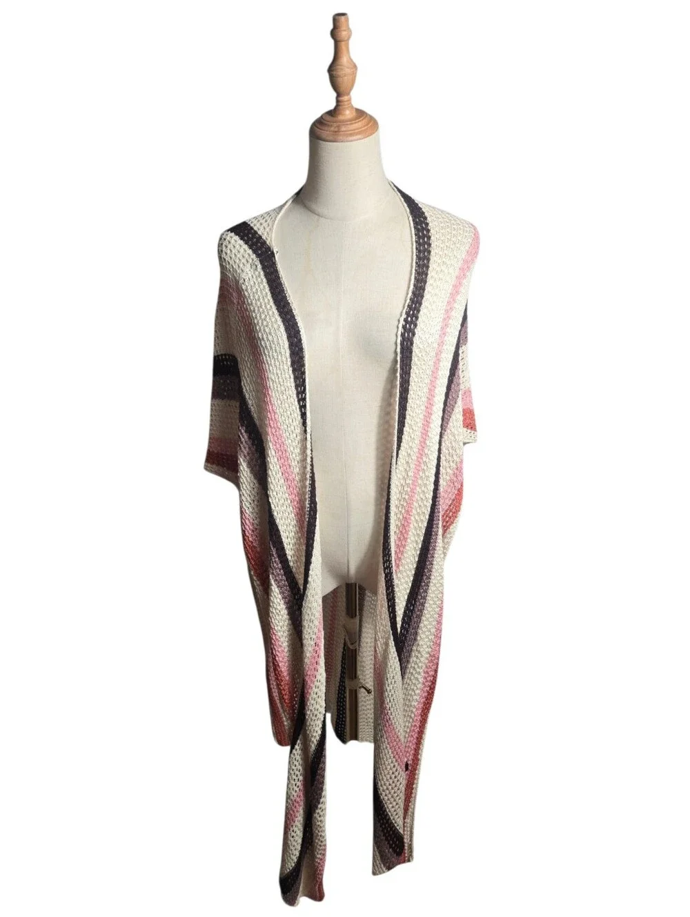 House of Harlow 1960 Open-Knit Shawl Wrap in Cream & Brown NWT